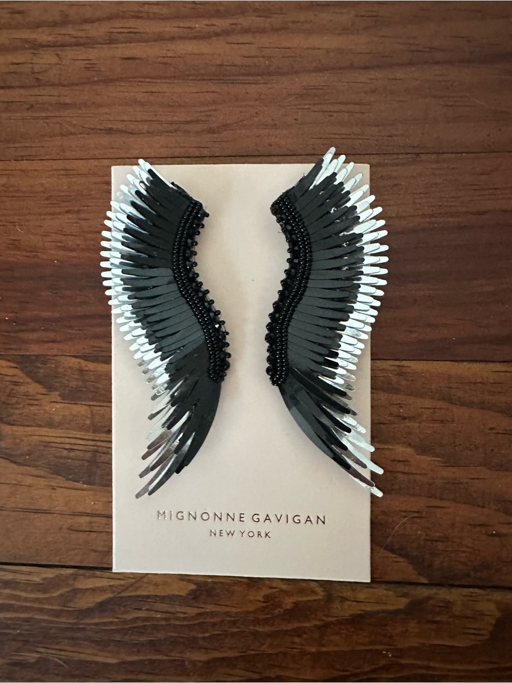 Mignonne Gavigan Black and Silver Feather Wing Earrings